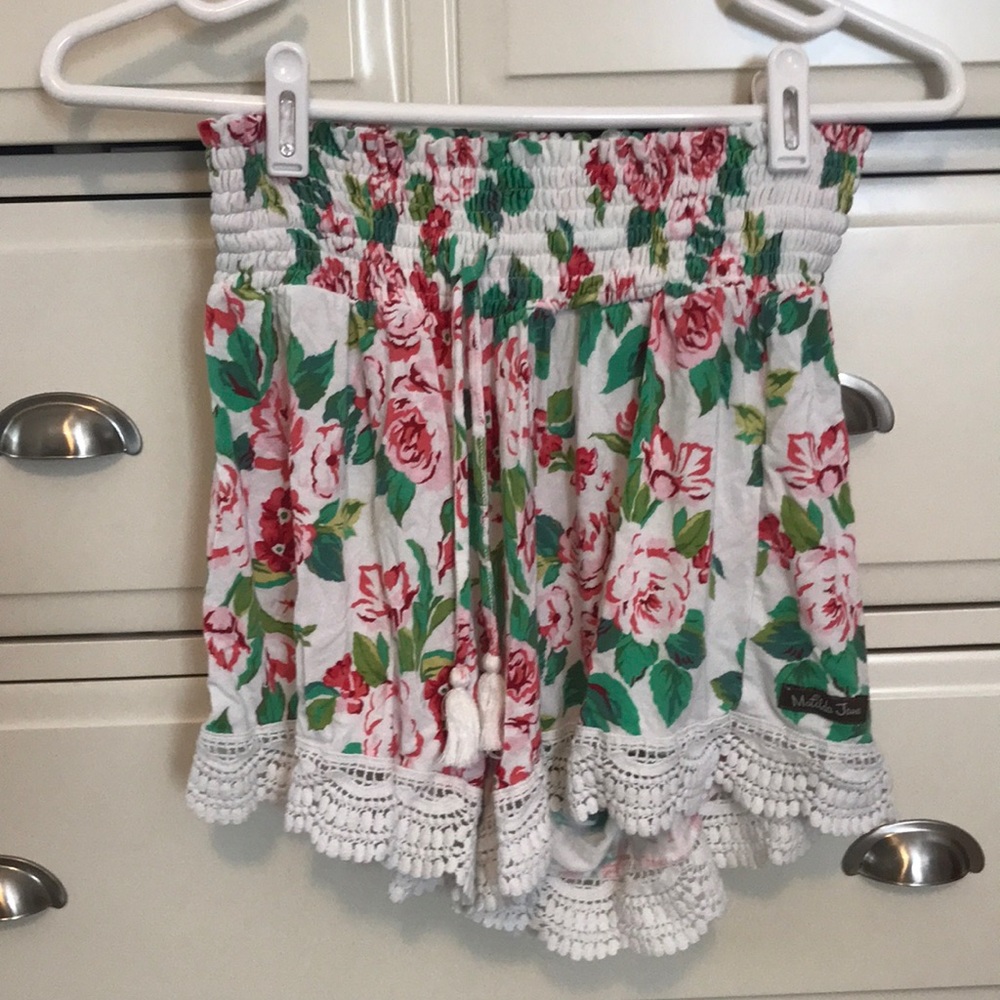 MATILDA JANE FLORAL EASE OF MIND LACE TRIM SLEEP SHORTS WOMENS Medium EUC